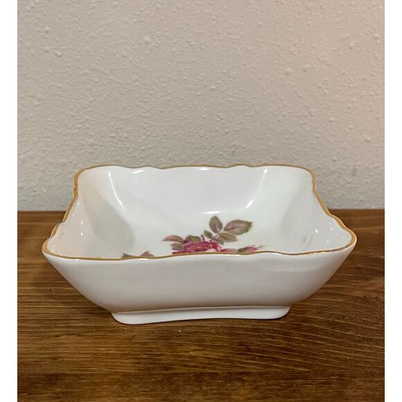 E&R Golden Crown Bavaria Wild Rose Trinket Dish 1940s Arzberg Germany Gold Trim - Picture 2 of 6